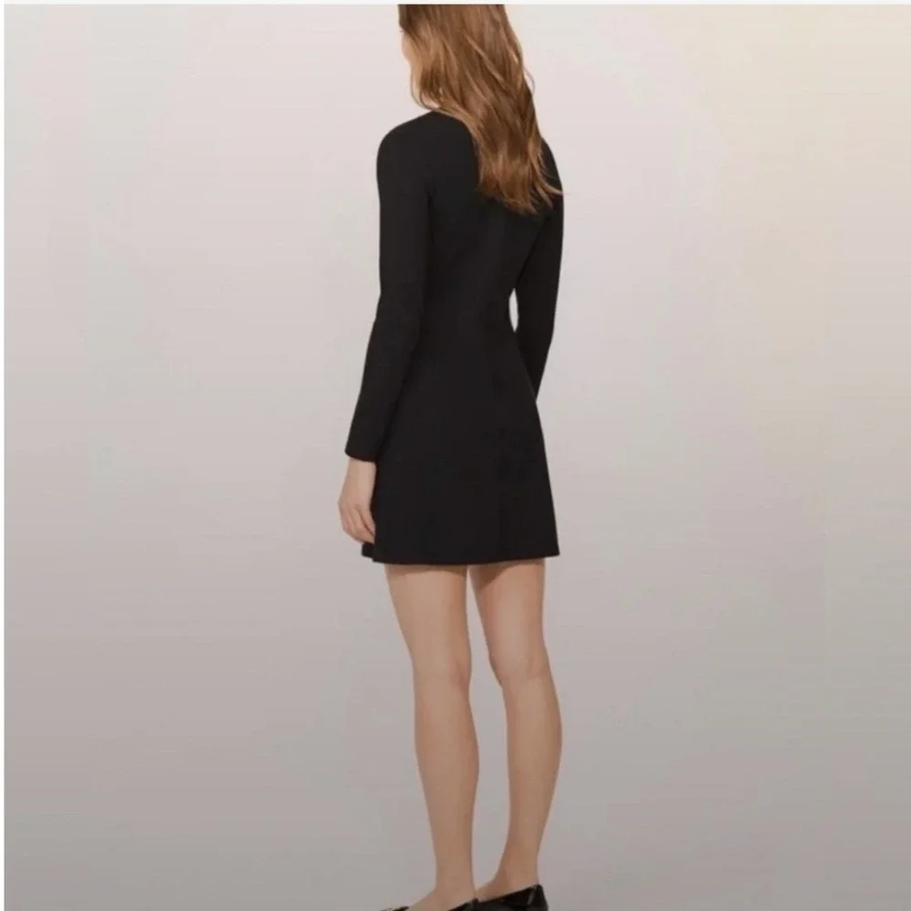 Tory Burch Black Knit Rory Long Sleeve Keyhole Mini Dress Logo Pearl Button XS